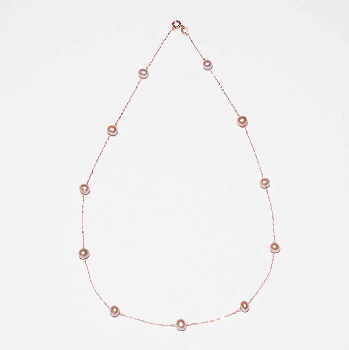 45cm Rose Gold-Plated Pearl Station Necklace with Pink Pearls
