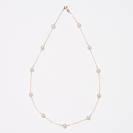 45cm Gold-Plated Pearl Station Necklace with White Pearls