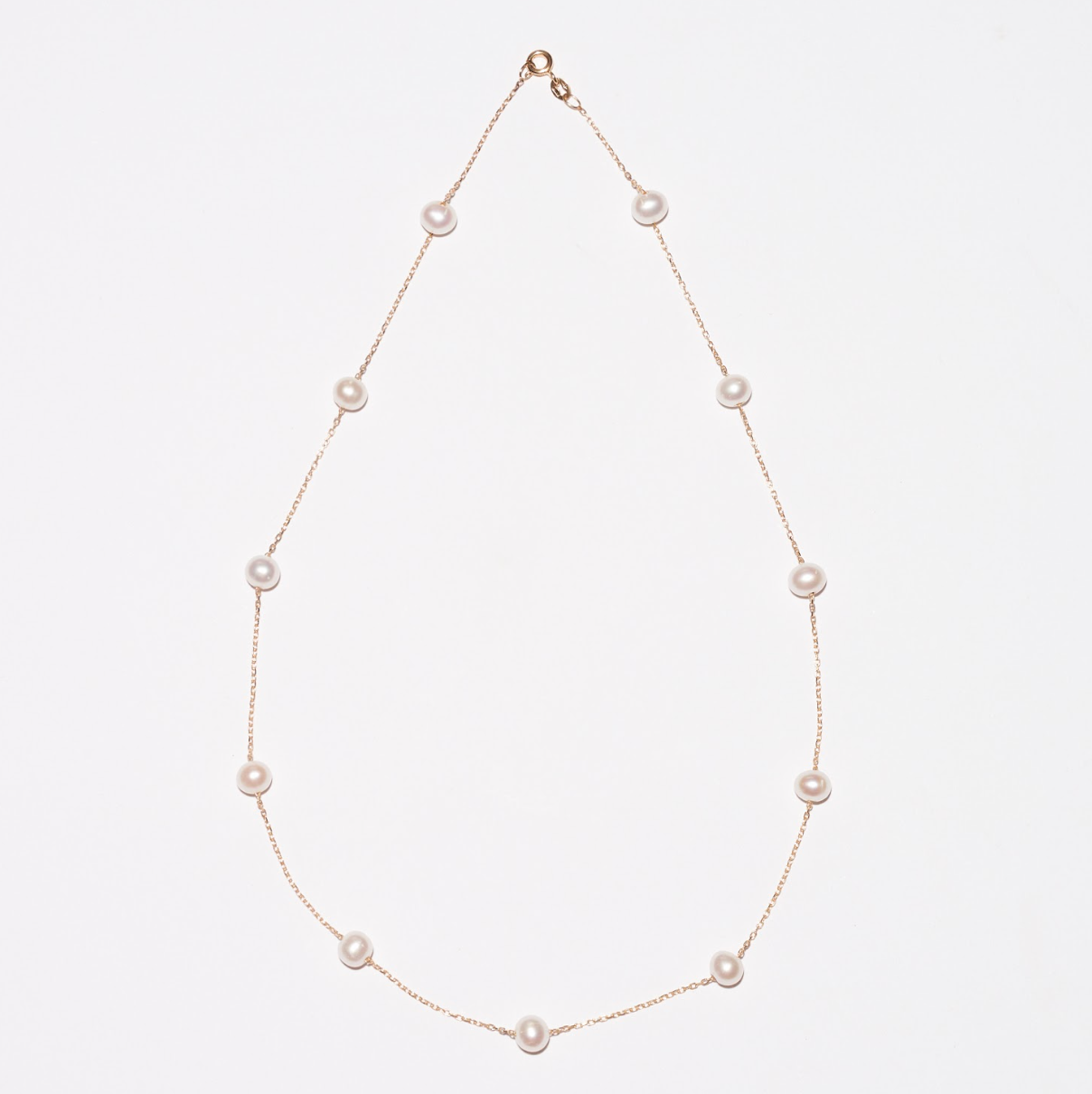 45cm Gold-Plated Pearl Station Necklace with White Pearls