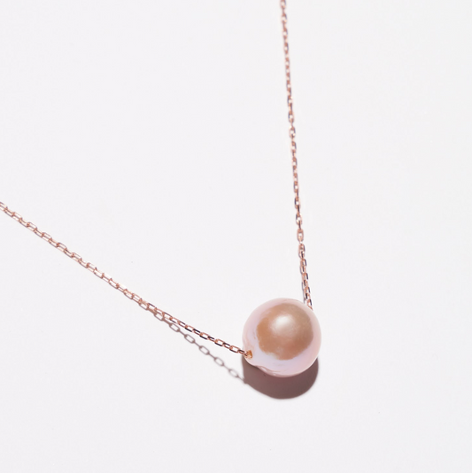 45cm Rose Gold-Plated Pearl Slider Necklace with Pink Pearl