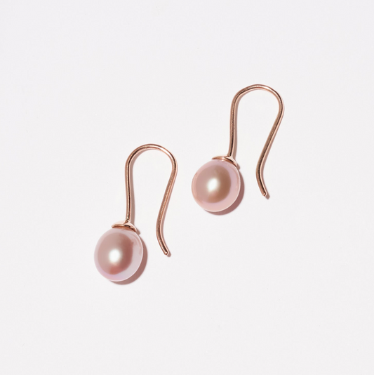 Rose Gold-Plated S-Hook Pearl Drop Earrings with Pink Pearl