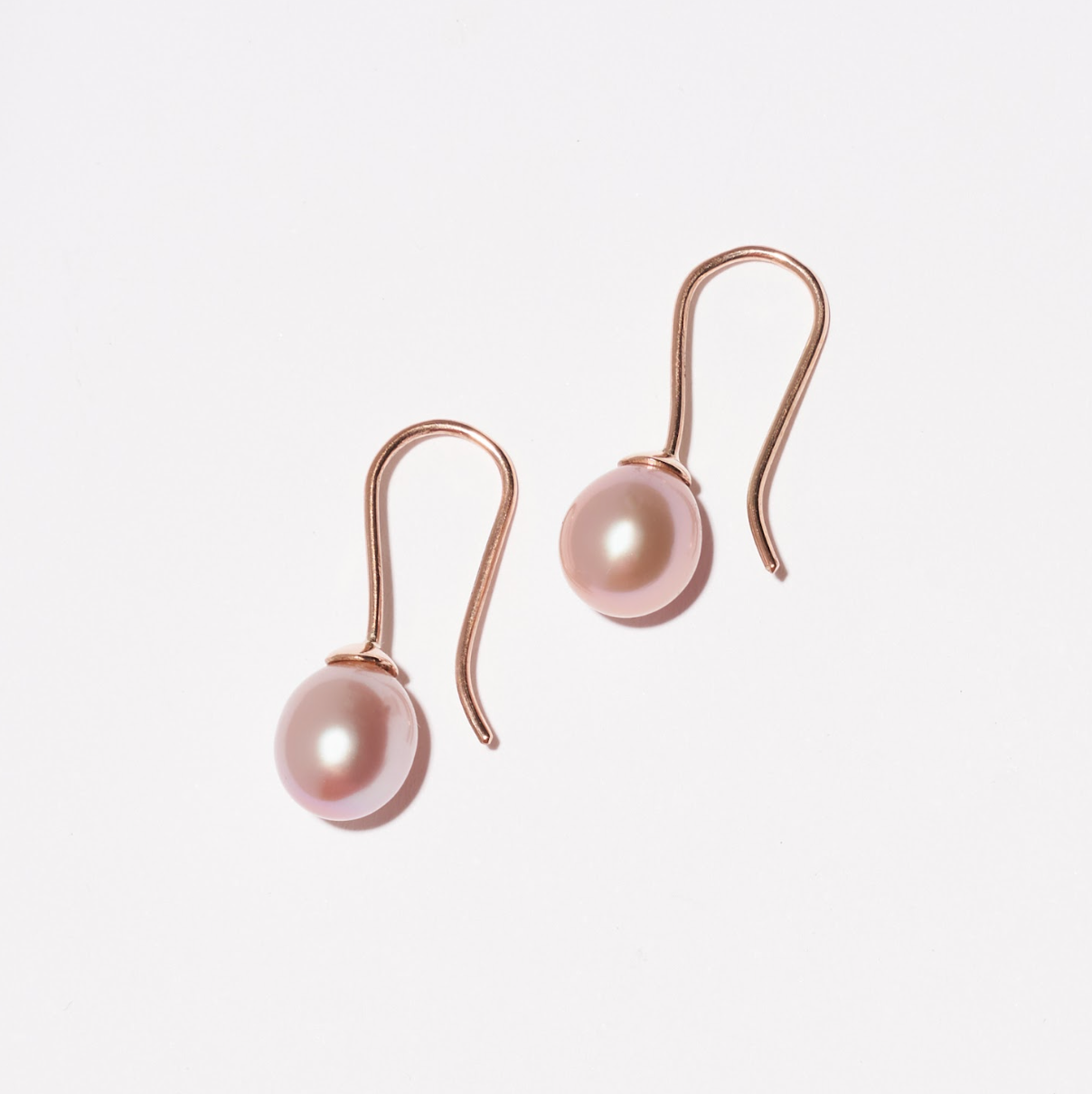 Rose Gold-Plated S-Hook Pearl Drop Earrings with Pink Pearl