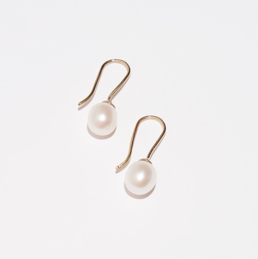 Yellow Gold-Plated S-Hook Pearl Drop Earrings with White Pearl