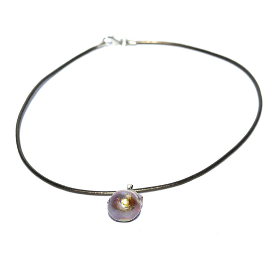 Trendy Suede Necklace with Baroque Pearl - Copper/Pink