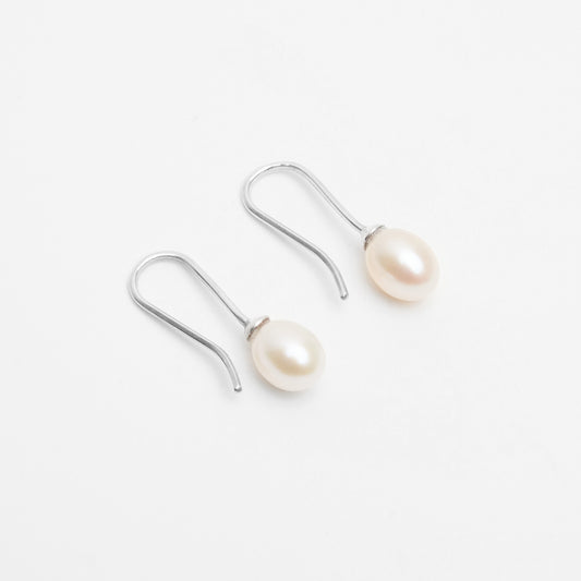 7mm Sia Silver Hook Drop Earrings with White Pearl