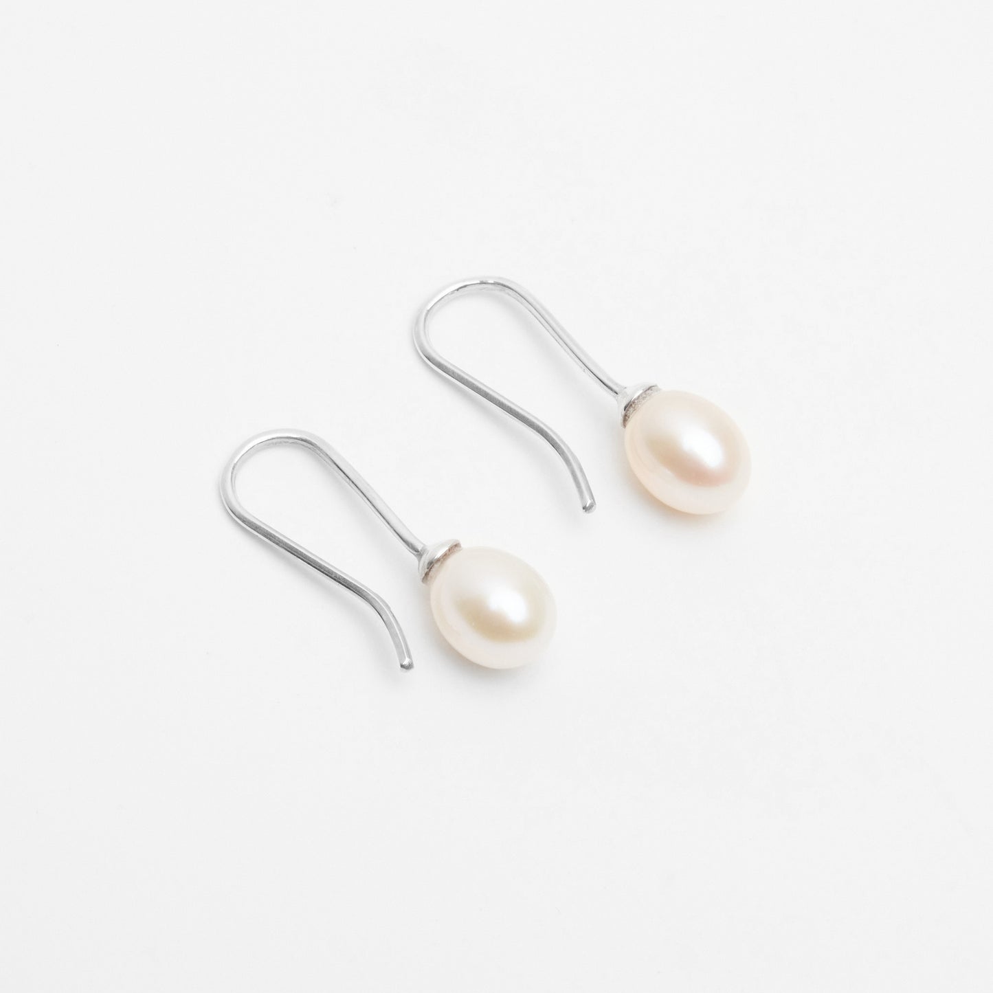 7mm Sia Silver Hook Drop Earrings with White Pearl
