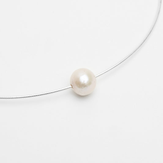 44cm Omega Floating Pearl Sterling Silver Statement Necklace