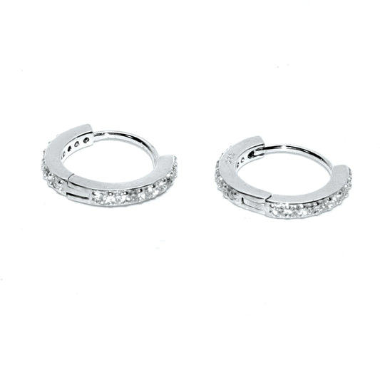 Sterling Silver 15mm Hoops with Channel Set Cubic Zirconia