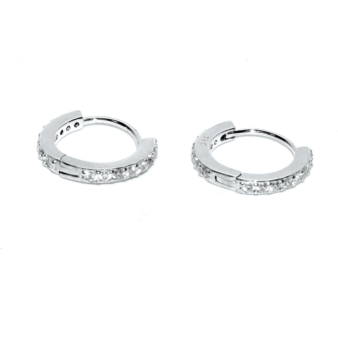 Sterling Silver 15mm Hoops with Channel Set Cubic Zirconia