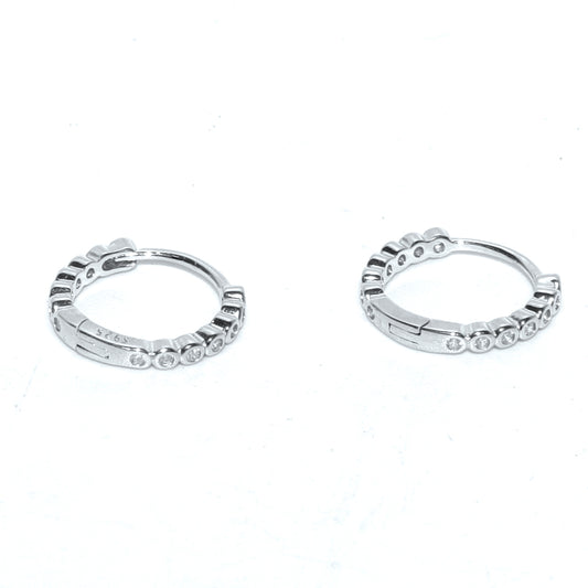Sterling Silver 14mm Hoops with Channel Set Cubic Zirconia