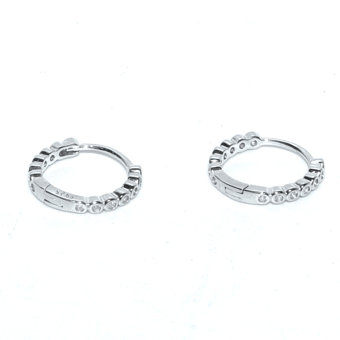 Sterling Silver 14mm Hoops with Channel Set Cubic Zirconia