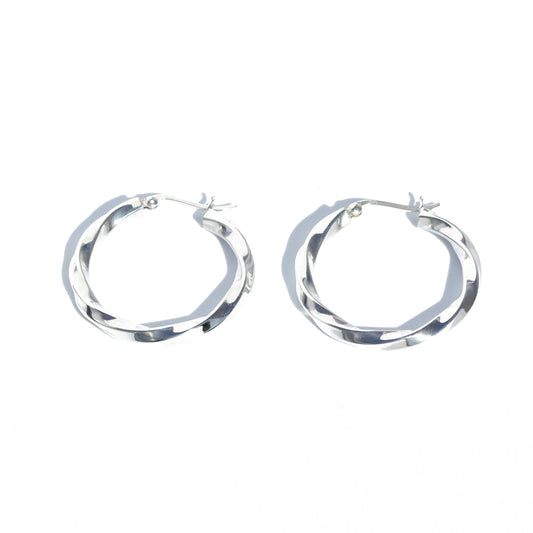 35mm Fashionable Twisted Sterling Silver Hoop Earrings