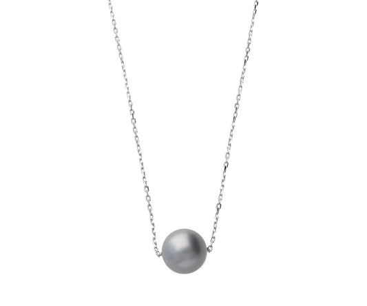 42cm Floating Pearl Sterling Silver Slider Necklace - Grey Pearl