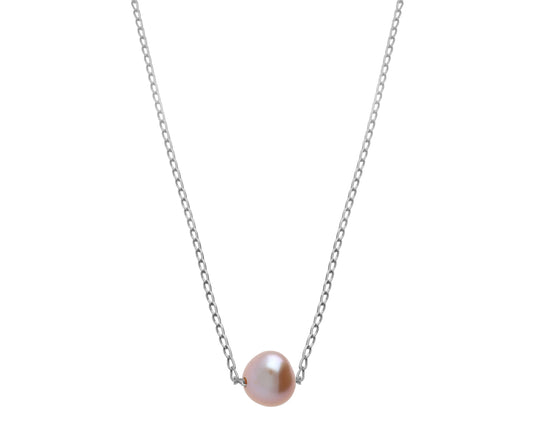 42cm Floating Pearl Sterling Silver Slider Necklace - Natural Pink Pearl