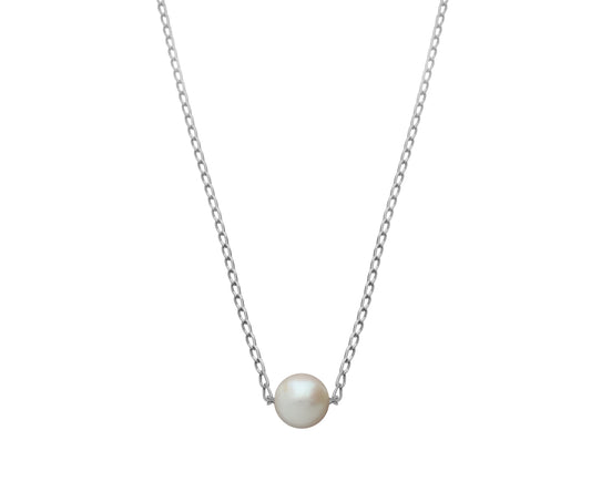 42cm Floating Pearl Sterling Silver Slider Necklace - White Pearl